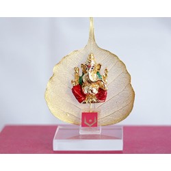 Lilone Gold Plated Ganesh ji on Peepal Leaves (Assorted Mukh Design, 6 x 10cm)
