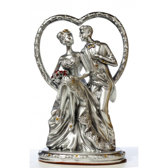 Lilone Romantic Couple Statue with Bouquet in Heart Showpiece Gift 