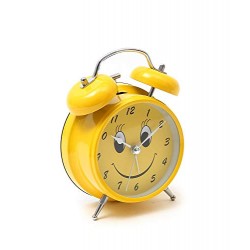 Lilone Yellow Twin Bell Loud Alarm Clock for Heavy Sleepers Smiley Face Emoji Design 
