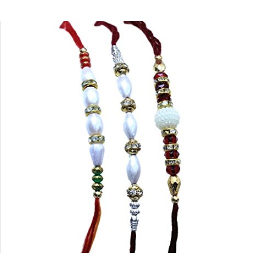 Lilone Multicolor Fabric Thread 3 Rakhi With Roli Chawal Tilak For Men