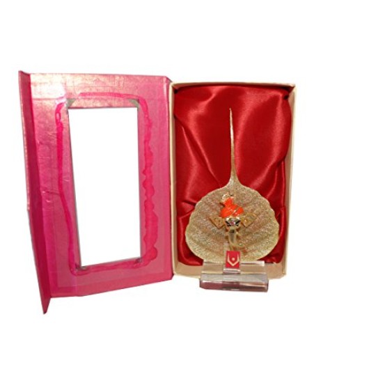 Lilone Gold Plated Ganesh ji on Peepal Leaves (Assorted Mukh Design, 6 x 10cm)