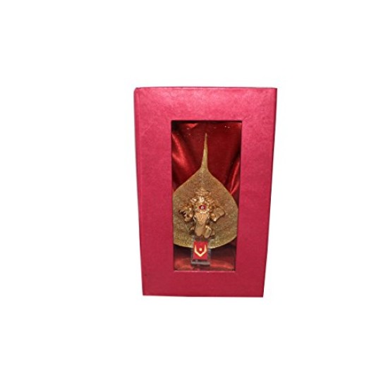 Lilone Gold Plated Ganesh ji on Peepal Leaves (Assorted Mukh Design, 6 x 10cm)