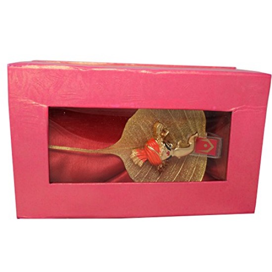 Lilone Gold Plated Ganesh ji on Peepal Leaves (Assorted Mukh Design, 6 x 10cm)