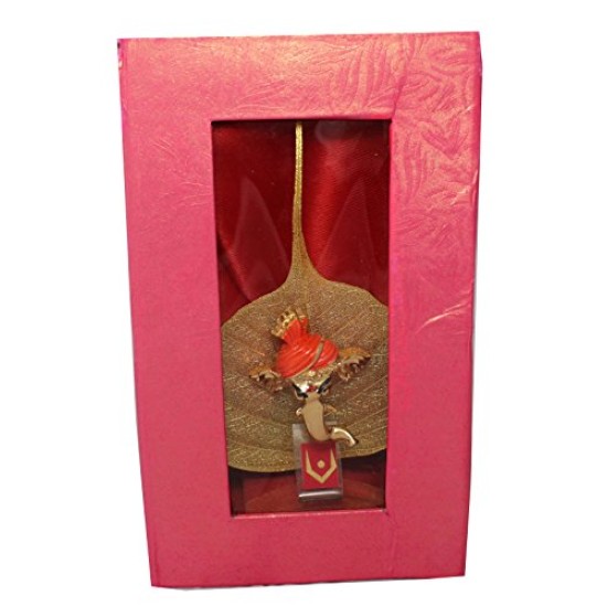 Lilone Gold Plated Ganesh ji on Peepal Leaves (Assorted Mukh Design, 6 x 10cm)
