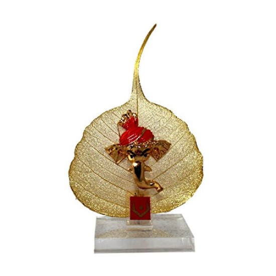 Lilone Gold Plated Ganesh ji on Peepal Leaves (Assorted Mukh Design, 6 x 10cm)