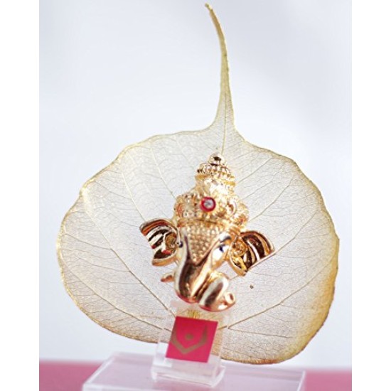 Lilone Gold Plated Ganesh ji on Peepal Leaves (Assorted Mukh Design, 6 x 10cm)