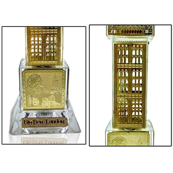 Lilone Crystal Gold Plated Big Ben Showpiece 5 Inch with Light