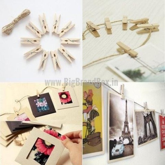 Lilone Photo Clip String Lights Warm White Rice (30 Bulb 5 Meters) with Designer Wooden Clips