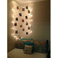 Lilone Photo Clip String Lights Warm White Rice (30 Bulb 5 Meters) with Designer Wooden Clips