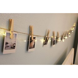 Lilone Photo Clip String Lights Warm White Rice (30 Bulb 5 Meters) with Designer Wooden Clips
