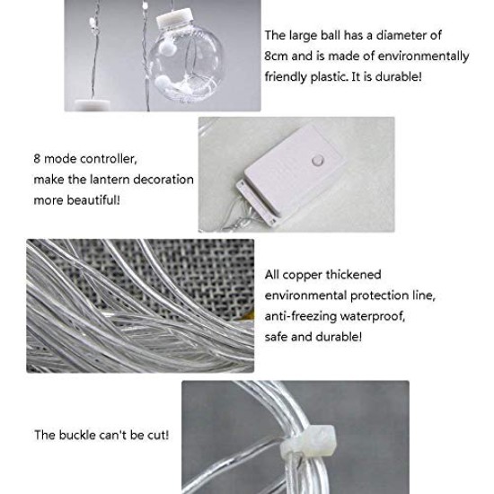 AtneP Globe 108LED Wishing Ball Curtain Light Fairy String Rice Lights with 8 Flash Modes 